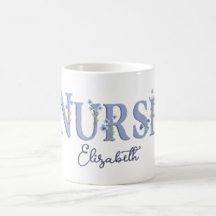 Taza De Café Monograma Floral Personalizado Enfermera