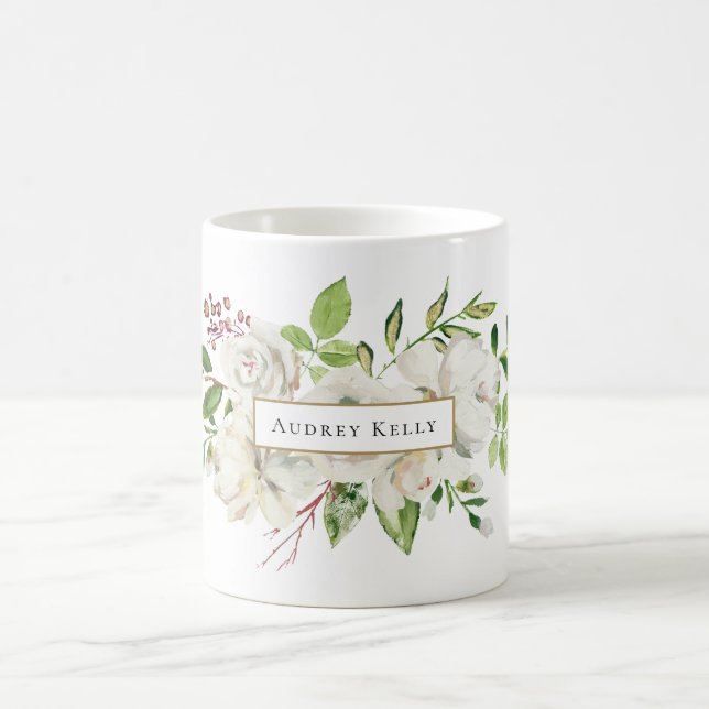 Taza De Café Monograma floral pintado de blanco (Centro)