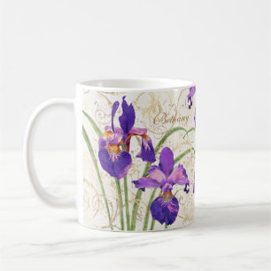 Taza De Café Monograma Floral Purple Iris Gold Damask