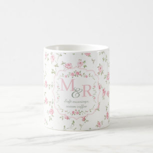 Taza De Café Monograma Floral Romántico Cottagecore Vintage