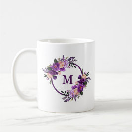 Taza De Café Monograma floral ultravioleta púrpura de la