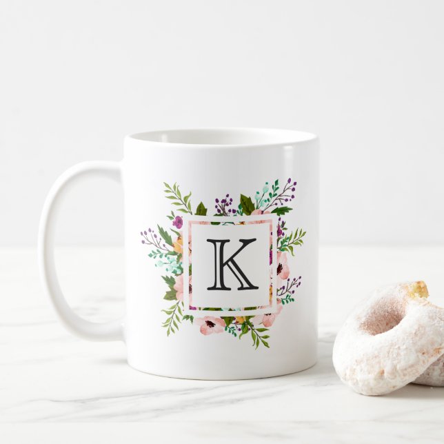 Taza De Café Monograma floreciente floral (Con donut)