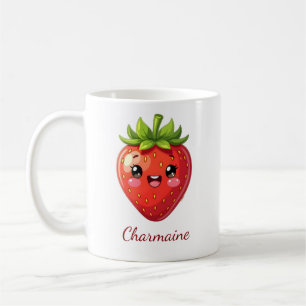 Taza De Café Monograma fresa kawaii linda