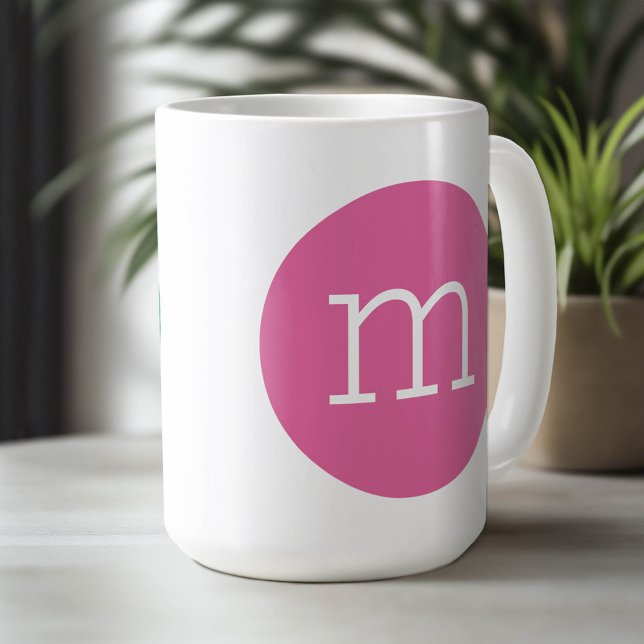 Taza De Café Monograma Funda inferior con círculo - rosa y Verd (Custom Mug)