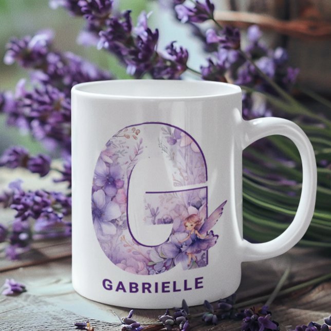 Taza De Café Monograma G de lechones Lilac personalizados (Personalized Lilac Fairy Monogram G Coffee Mug)