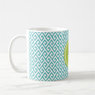 Taza De Café Monograma geométrico abstracto verde azulado