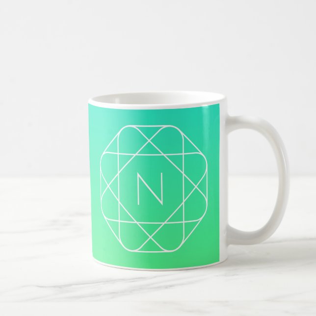 Taza De Café Monograma geométrico de Guay | Ombre verde azul y  (Derecha)