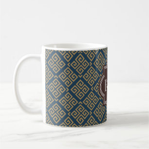 Taza De Café Monograma geométrico dominante griego marrón