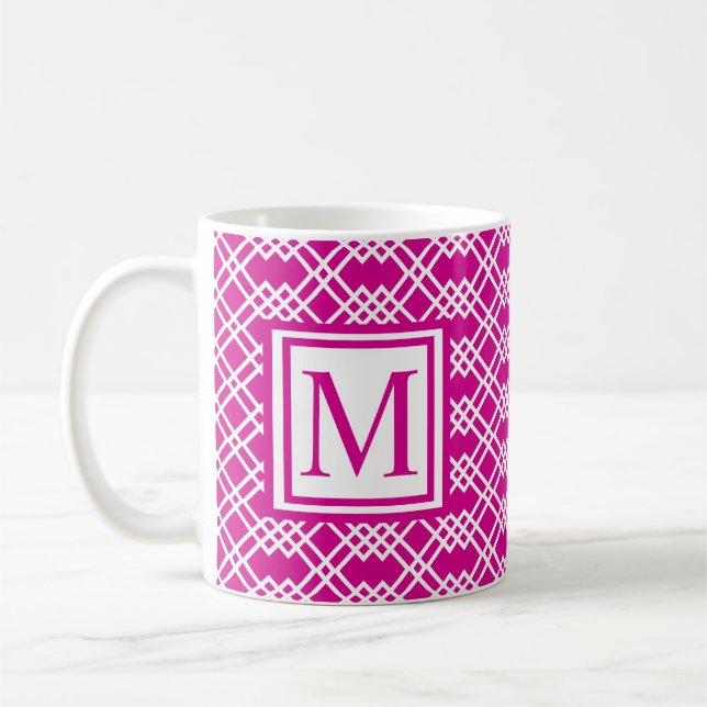 Taza De Café Monograma geométrico moderno de celosía rosado de  (Izquierda)
