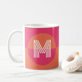 Taza De Café Monograma geométrico moderno de color naranja rosa