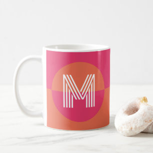 Taza De Café Monograma geométrico moderno de color naranja rosa