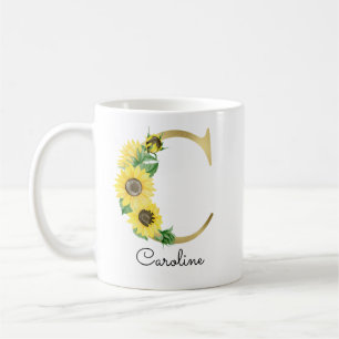 Taza De Café Monograma Gold Giral Giro Floral Inicial C