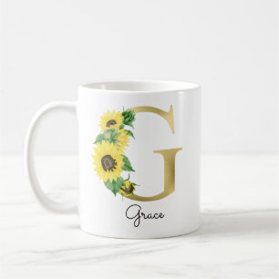 Taza De Café Monograma Gold Giral Giro Floral Inicial G