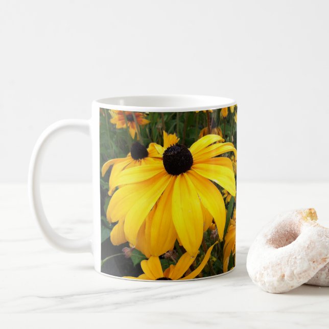 Taza De Café Monograma Golden Rudbeckia Black Eyed Susan Flower (Con donut)