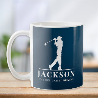 Taza De Café Monograma Golfer personalizado de Navy Blue