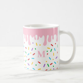 Taza De Café Monograma goteo rosado y rociar crema de hielo