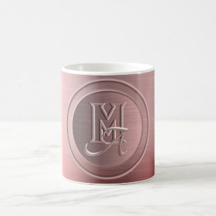 Taza De Café Monograma Grabado en Acero Rosa Metálico