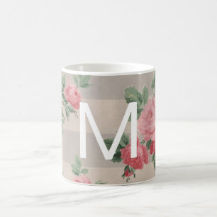 Taza De Café Monograma grande floral del vintage