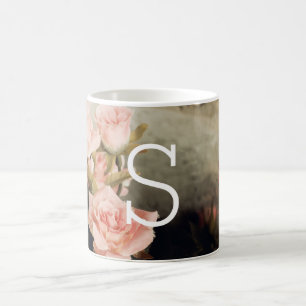 Taza De Café Monograma grande floral del vintage