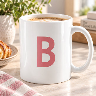 Taza De Café Monograma grande letra rosa suave moderno rosa