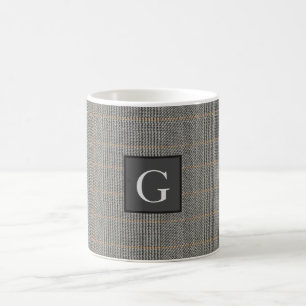 Taza De Café Monograma Gray Tweed Groomsman Bestman Boda Regalo