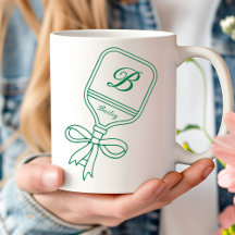 Monograma Green Bow Pickleball Paddle Coffee Mug