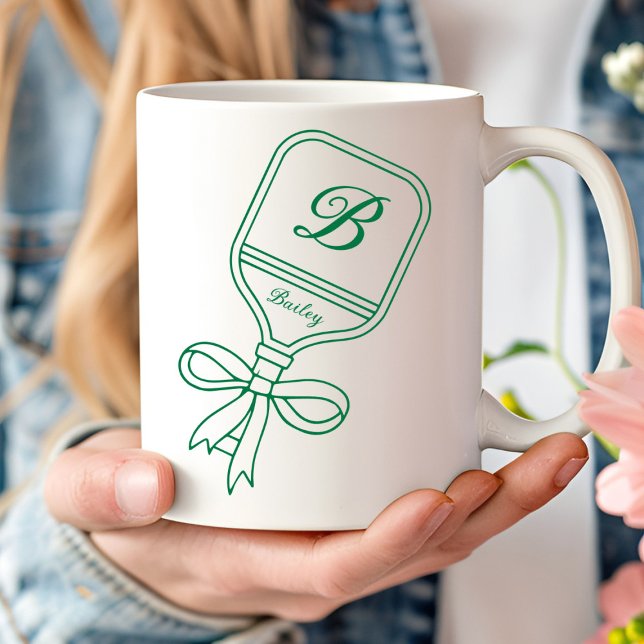 Taza De Café Monograma Green Bow Pickleball Paddle Coffee Mug (Subido por el creador)
