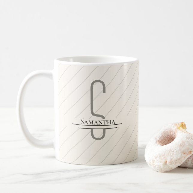 Taza De Café Monograma Gris Beige Nombre (Con donut)