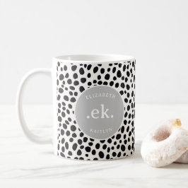 Taza De Café Monograma gris de patrón abstracto de perro dálmat