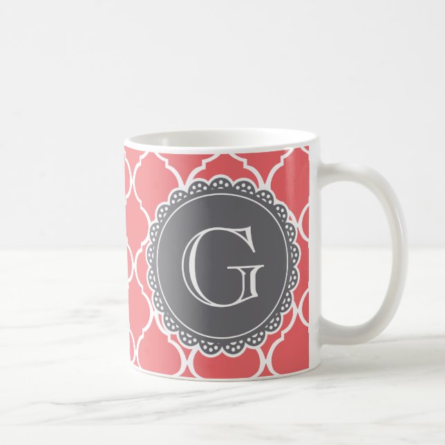 Taza De Café Monograma gris del patrón de entramado marroquí de (Derecha)