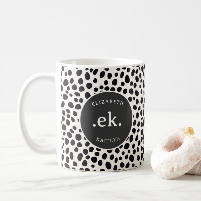 Taza De Café Monograma gris del patrón del perro de Dalmacia (Con donut)
