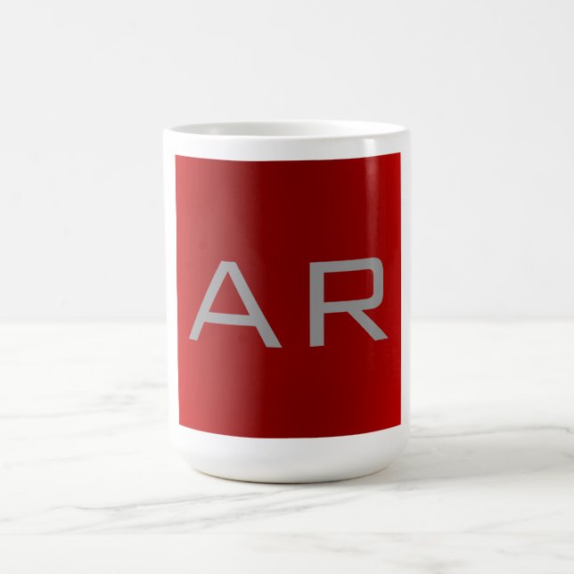 Taza De Café Monograma Gris Gris Rojo Elegante (Centro)