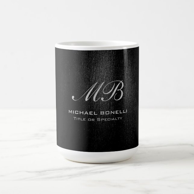 Taza De Café Monograma gris negro moderno lindo (Centro)