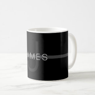 Taza De Café Monograma gris oscuro, nombre y banda geométrica