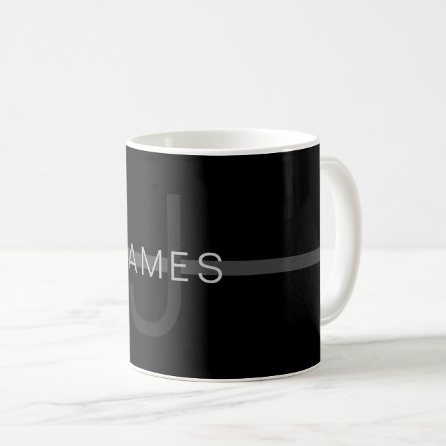 Taza De Café Monograma gris oscuro, nombre y banda geométrica (Anverso derecho)
