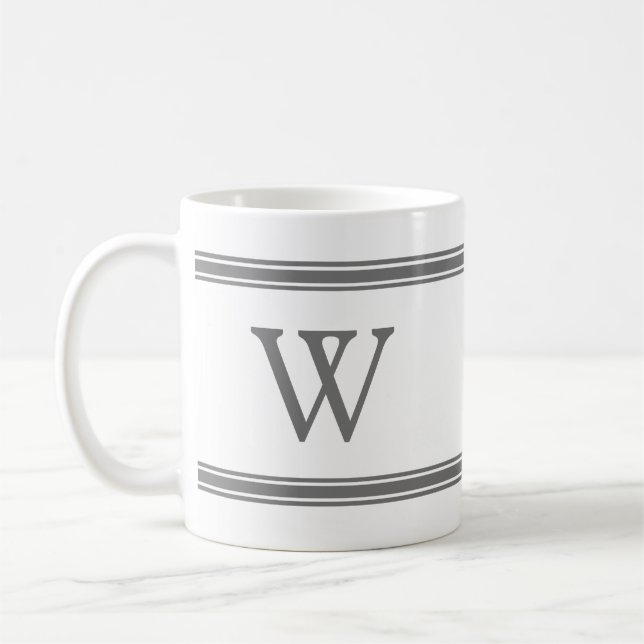 Taza De Café Monograma Gris Stried Personalized Mug (Izquierda)