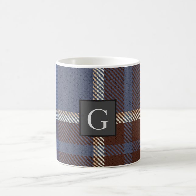 Taza De Café Monograma Groomsmen Mejor Hombre Gris Azul Tartán  (Centro)