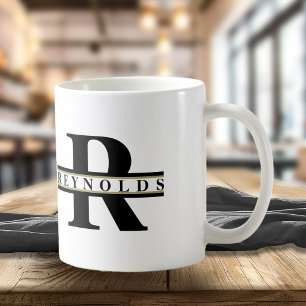Taza De Café Monograma grueso negrita y nombre negro/dorado ID6