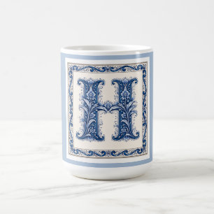 Taza De Café Monograma H de Herencia Noruega - Azul
