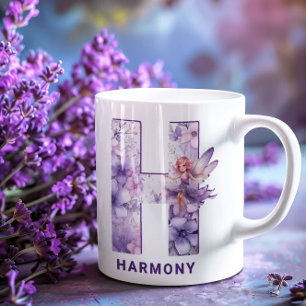 Taza De Café Monograma H de lechón Lilac personalizado