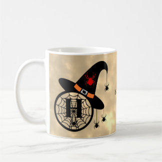 Taza De Café Monograma H Halloween Sky Witch Spider Name