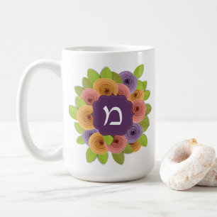 Taza De Café Monograma hebreo café floral Mug