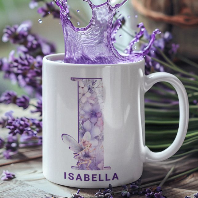 Taza De Café Monograma I personalizado de lechón de Lilac (Personalized Lilac Fairy Monogram I Coffee Mug)
