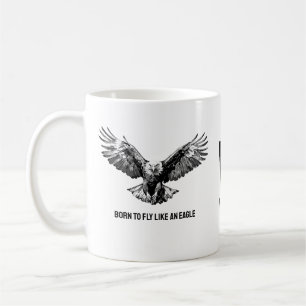 Taza De Café Monograma Ilustracion de pájaro blanco negro Águil