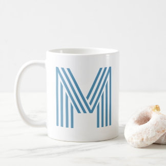 Taza De Café Monograma Impresión inicial grande verano azul y b