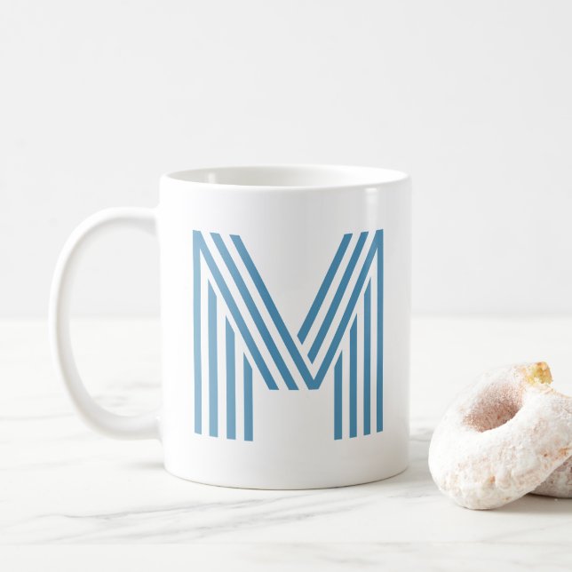 Taza De Café Monograma Impresión inicial grande verano azul y b (Con donut)