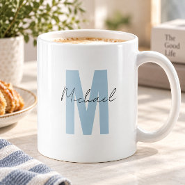 Taza De Café Monograma Inicial Azul Personalizado Nombre Cool