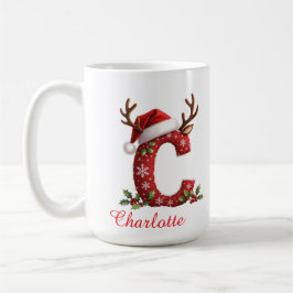Taza De Café Monograma inicial c copos de nieve Feliz Navidad 