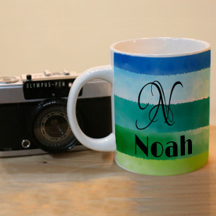 Taza De Café monograma inicial con nombre de arco iris minimali