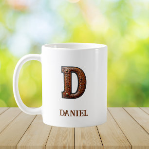 Taza De Café Monograma Inicial D de Cuero Occidental Trabajado